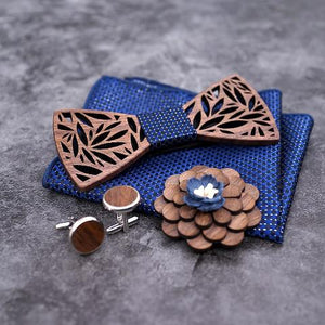 Wooden Bow Tie Handkerchief Cuff-Links Set - Shop MODERN Menswear