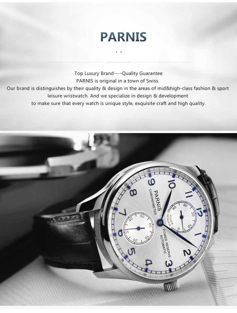 Parnis Power Reserve Mechanical Wristwatch - Shop MODERN Menswear