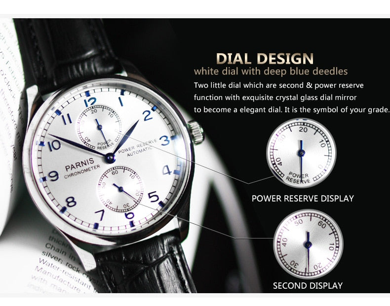 Parnis Power Reserve Mechanical Wristwatch - Shop MODERN Menswear