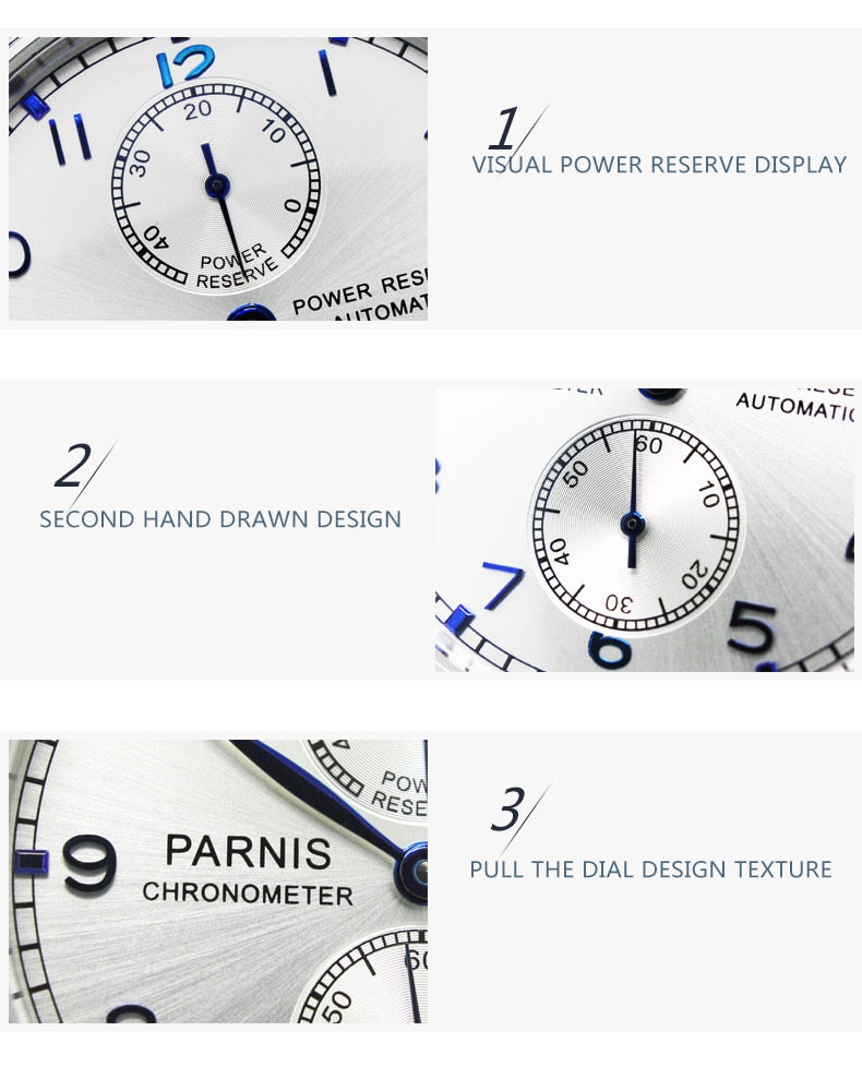 Parnis Power Reserve Mechanical Wristwatch - Shop MODERN Menswear