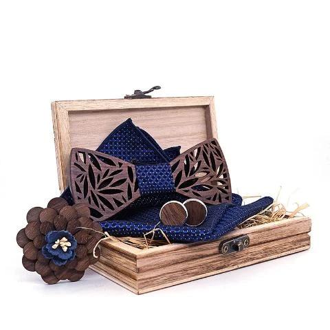 Wooden Bow Tie Handkerchief Cuff-Links Set - Shop MODERN Menswear