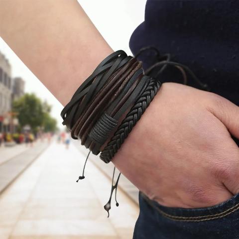 Leather Rope Chain Beaded Bracelet - Shop MODERN Menswear